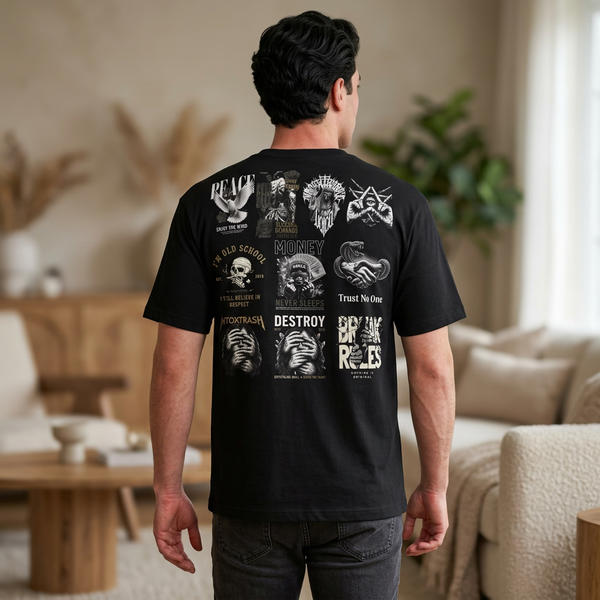 Vintage Grunge Patchwork Tee — Peace Trust No One Oversized Dark Streetwear T-Shirt