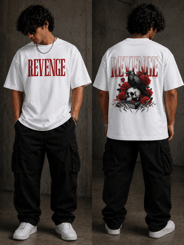 Revenge Gothic Skull & Roses Tee — Oversized Dark Romantic Streetwear T-Shirt