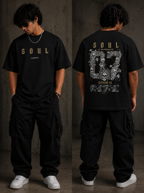 Soul 07 Vintage Gothic Skull Graphic Tee — Distressed Oversized Streetwear T-Shirt