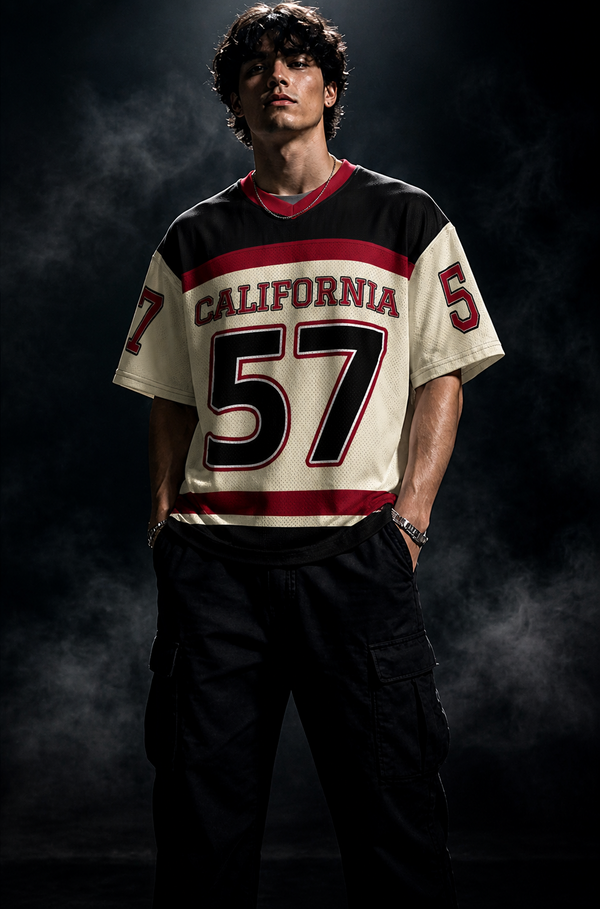 California Heritage 57 Football Jersey — Premium Mesh Streetwear Sports Jersey