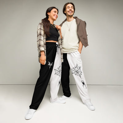 90s All-Over Print Wide-Leg Joggers — Unisex Gothic Streetwear Pants
